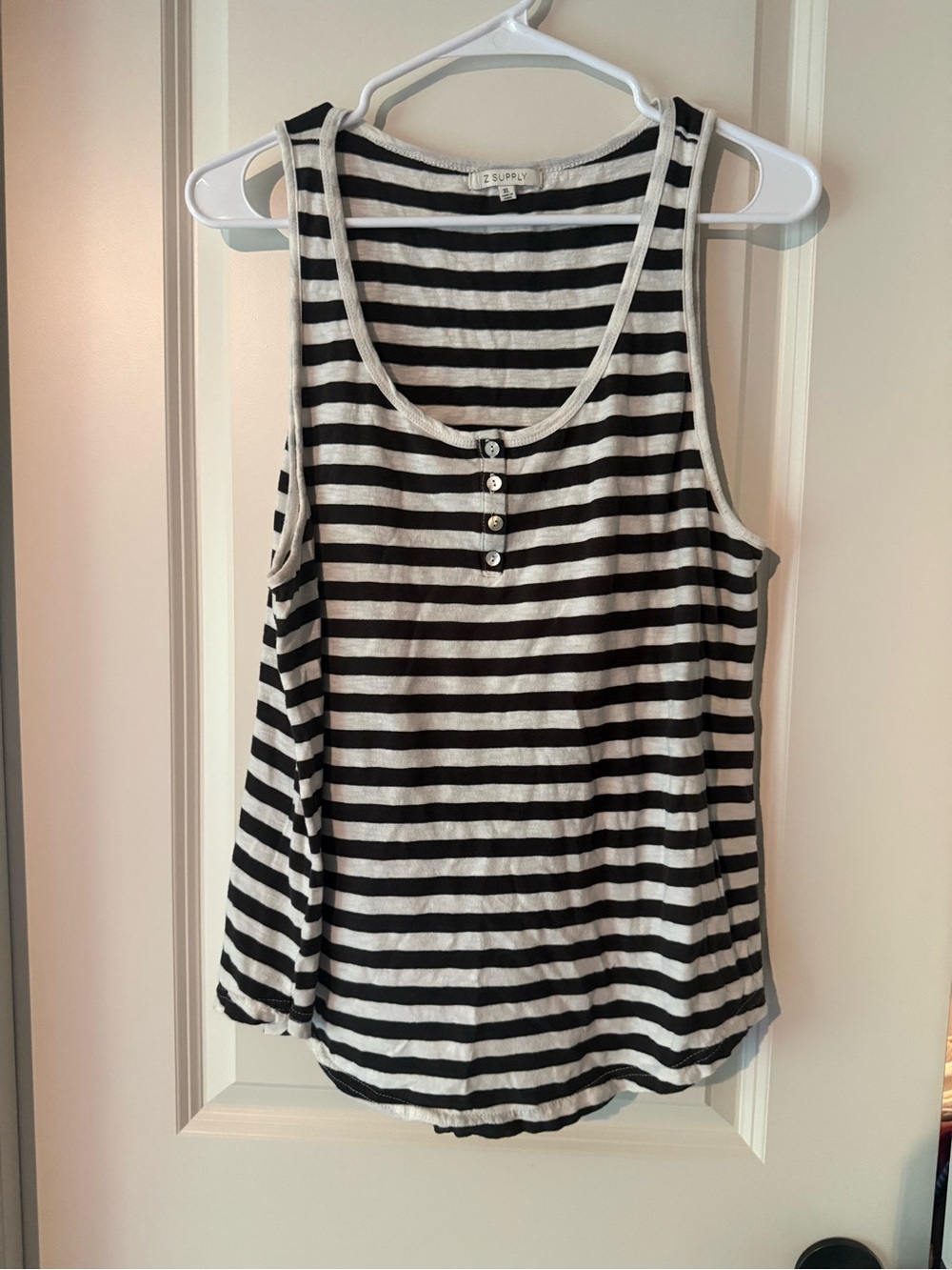 Z Supply Black and White Striped Henley Tank Top